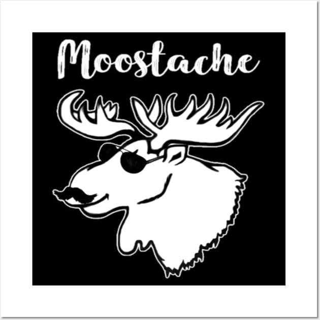 Moose-stache Funny Moose Mustache With Sunglasses Graphic Design Wall Art by Jozka